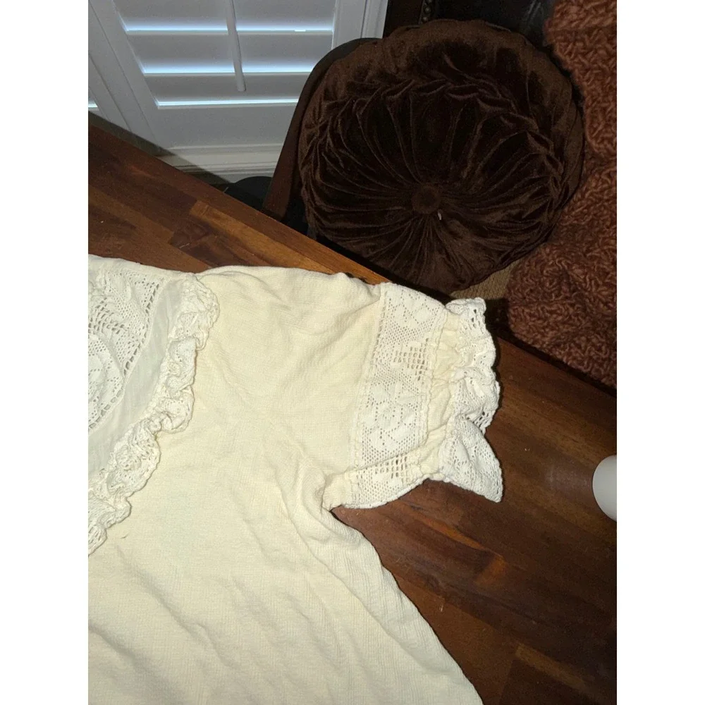 Free People Ivory Crochet Lace Ruffle‎ Button Front Boho Blouse Top Small